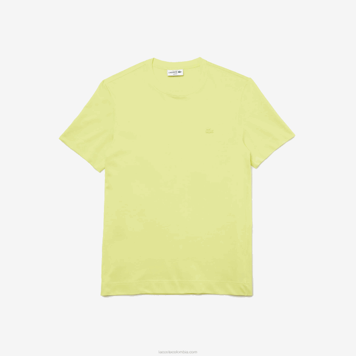 hombres Lacoste 6F24641 tuk amarillo llamativo camiseta de mezcla de piqué de algodón orgánico con cuello redondo