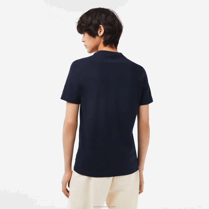 hombres Lacoste 6F2464 azul marino 166 playera con estampado de jersey de algodón