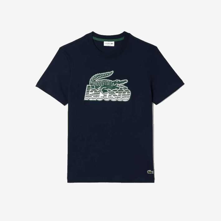 hombres Lacoste 6F2464 azul marino 166 playera con estampado de jersey de algodón