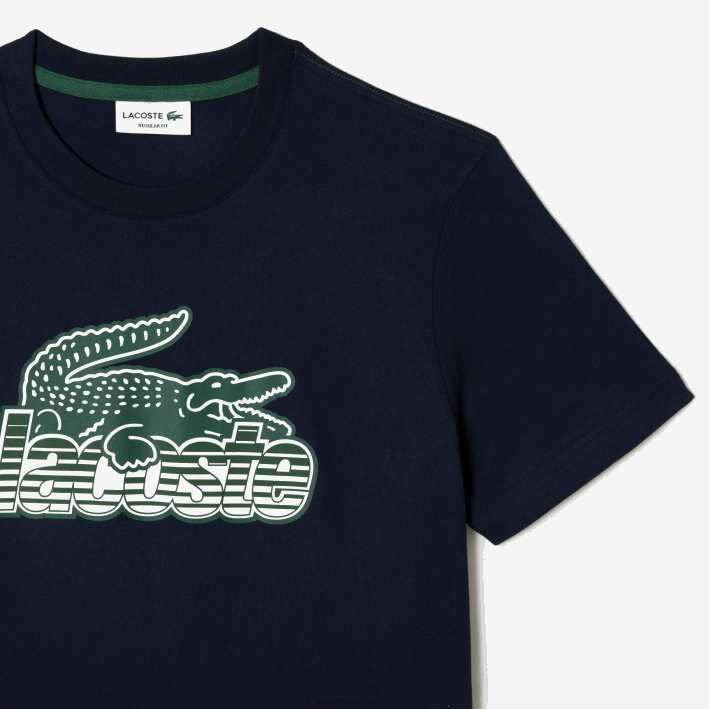 hombres Lacoste 6F2464 azul marino 166 playera con estampado de jersey de algodón