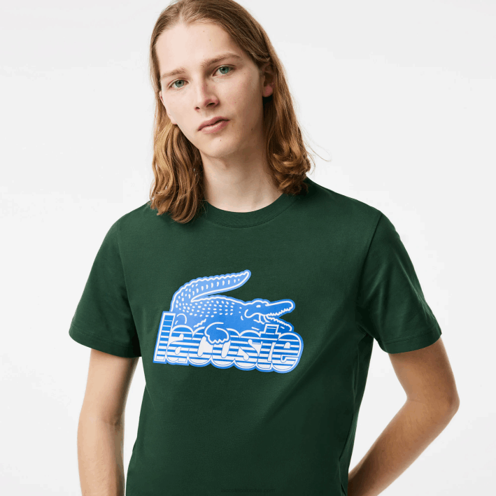 hombres Lacoste 6F2465 verde 132 playera con estampado de jersey de algodón