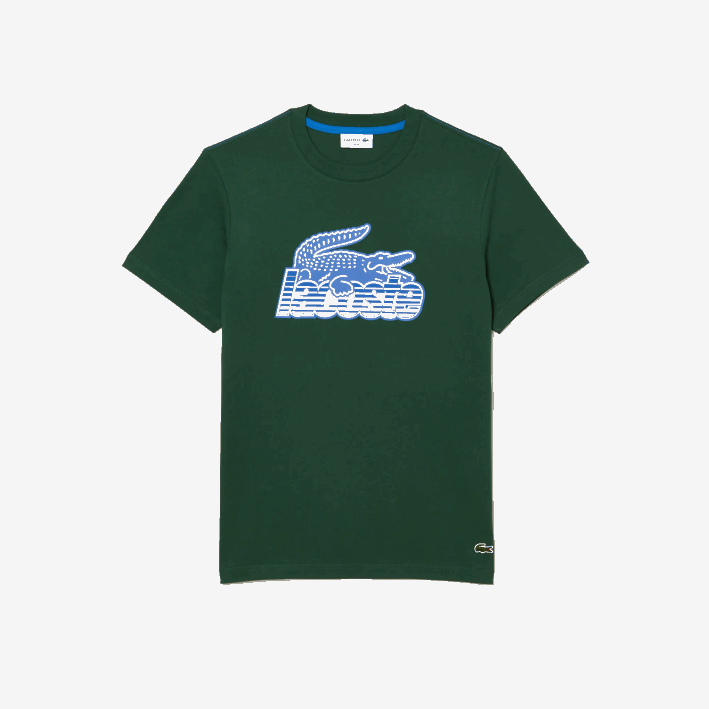 hombres Lacoste 6F2465 verde 132 playera con estampado de jersey de algodón