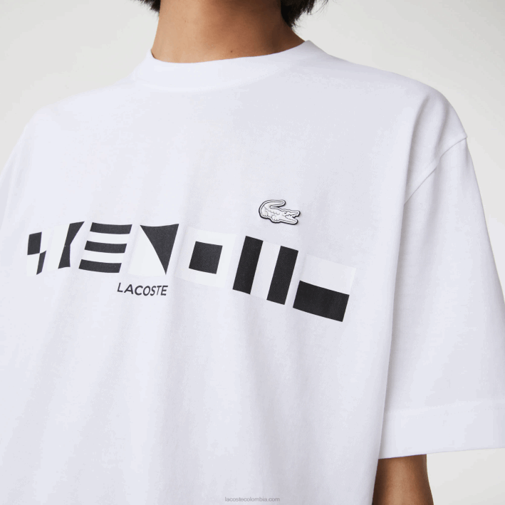 hombres Lacoste 6F24661 blanco 001 playera con estampado de corte holgado