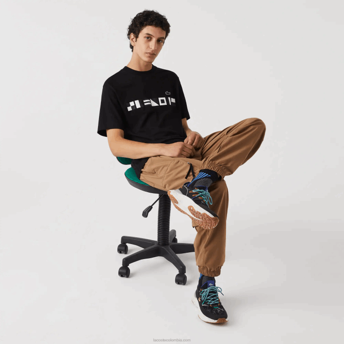 hombres Lacoste 6F24662 negro 031 playera con estampado de corte holgado