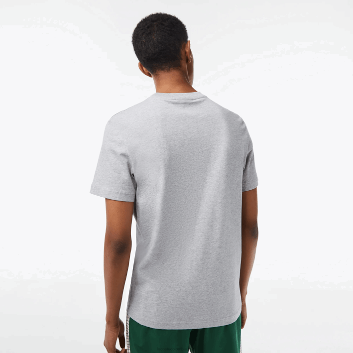 hombres Lacoste 6F2466 lomo gris cca playera con estampado de jersey de algodón