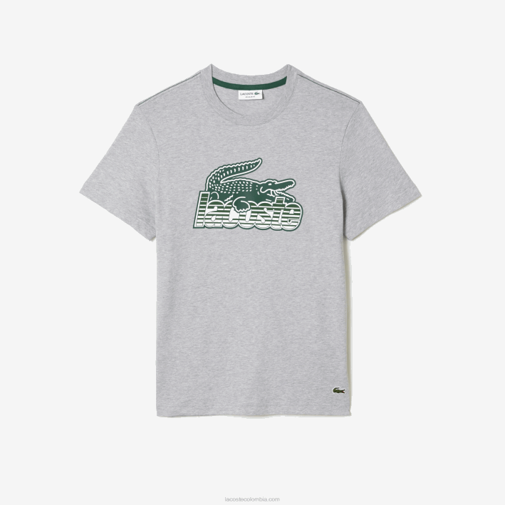 hombres Lacoste 6F2466 lomo gris cca playera con estampado de jersey de algodón
