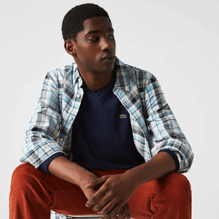 hombres Lacoste 6F24674 azul marino 166 playera de punto ligero de algodón pima con cuello en V