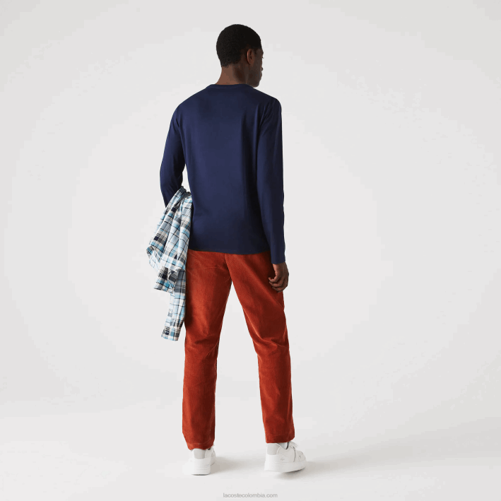 hombres Lacoste 6F24674 azul marino 166 playera de punto ligero de algodón pima con cuello en V
