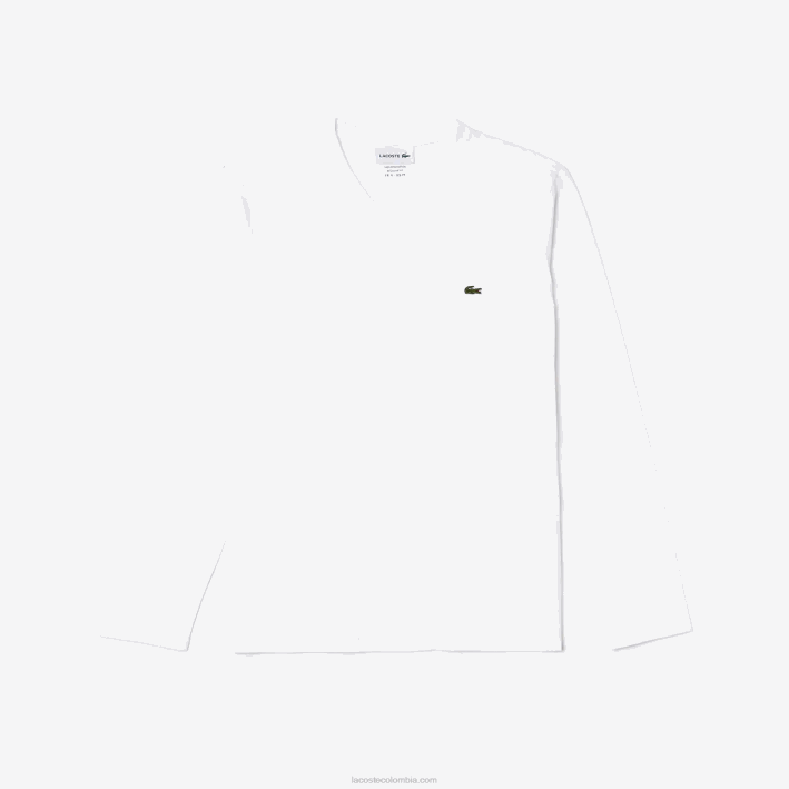 hombres Lacoste 6F24675 blanco 001 playera de punto ligero de algodón pima con cuello en V