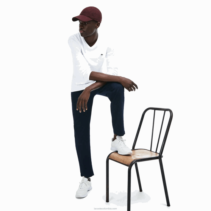 hombres Lacoste 6F24675 blanco 001 playera de punto ligero de algodón pima con cuello en V