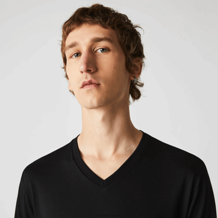 hombres Lacoste 6F24676 negro 031 playera de punto ligero de algodón pima con cuello en V