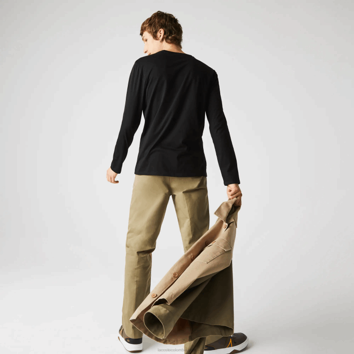 hombres Lacoste 6F24676 negro 031 playera de punto ligero de algodón pima con cuello en V