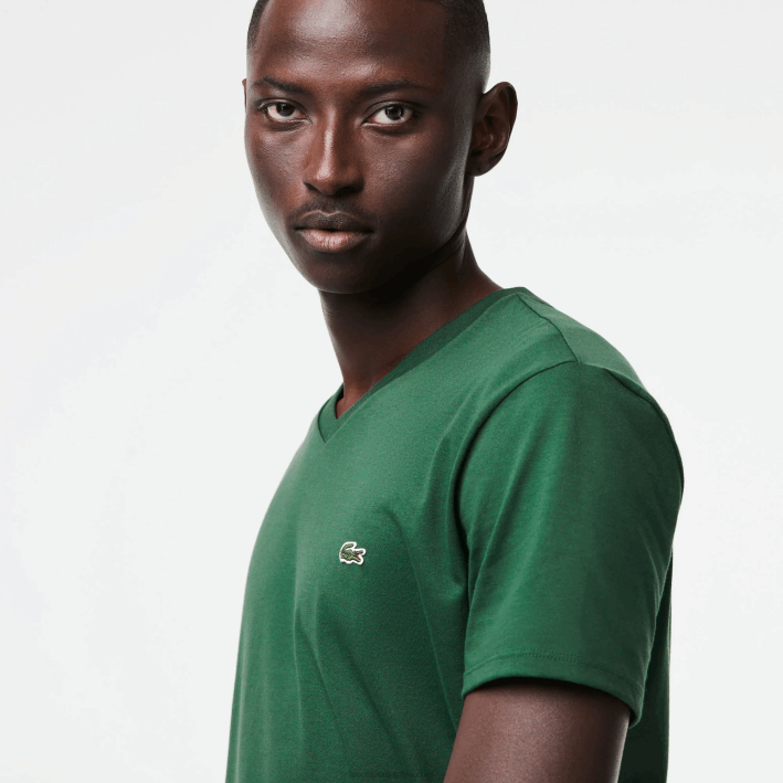 hombres Lacoste 6F24679 verde 132 playera de punto de algodón pima con cuello en V