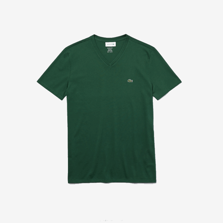 hombres Lacoste 6F24679 verde 132 playera de punto de algodón pima con cuello en V