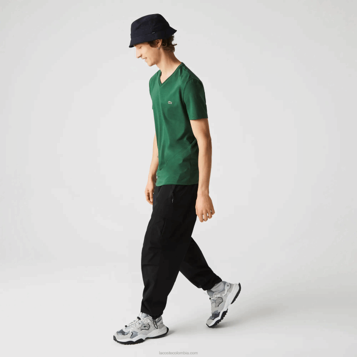 hombres Lacoste 6F24679 verde 132 playera de punto de algodón pima con cuello en V