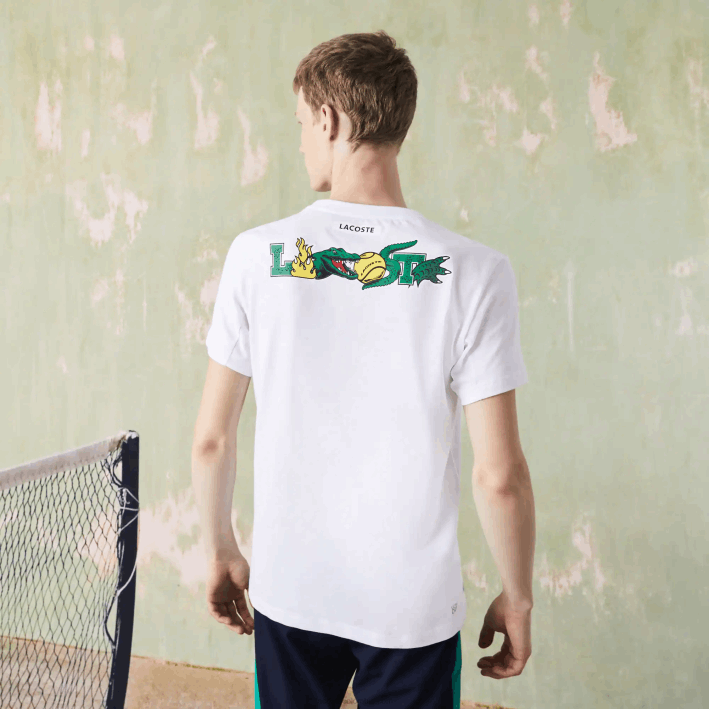 hombres Lacoste 6F24681 blanco 001 camiseta de tenis sport con estampado de cocodrilo