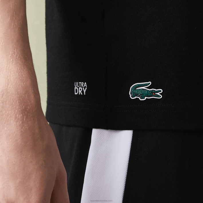 hombres Lacoste 6F24682 negro 031 camiseta de tenis sport con estampado de cocodrilo