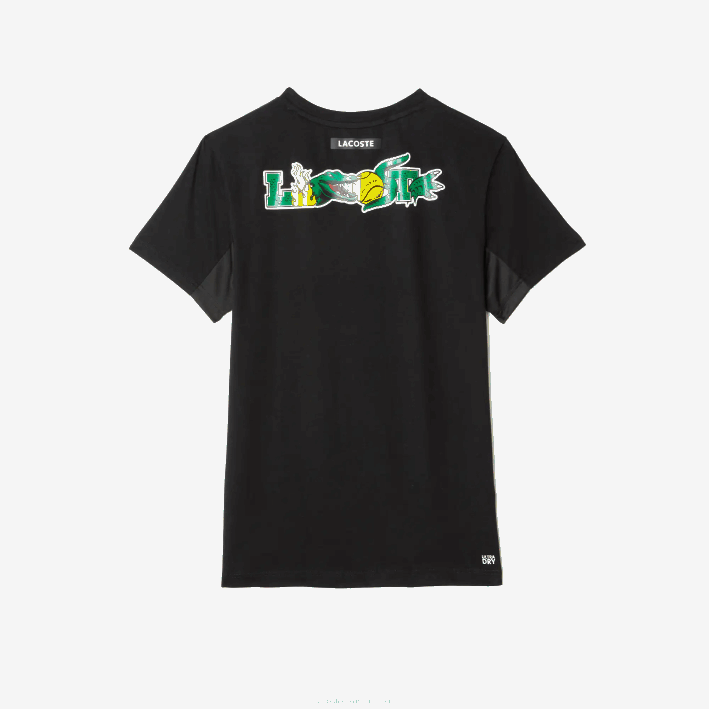 hombres Lacoste 6F24682 negro 031 camiseta de tenis sport con estampado de cocodrilo