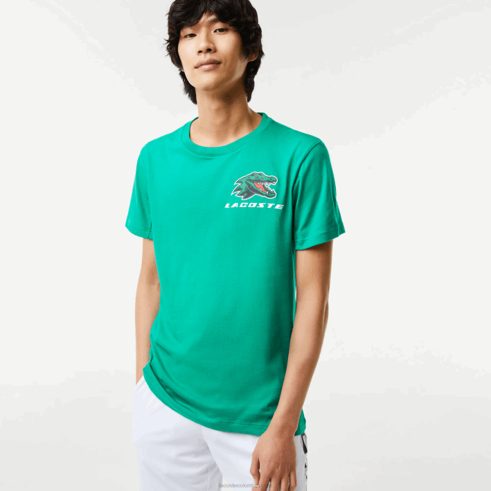 hombres Lacoste 6F24683 verde hd2 camiseta de tenis sport con estampado de cocodrilo