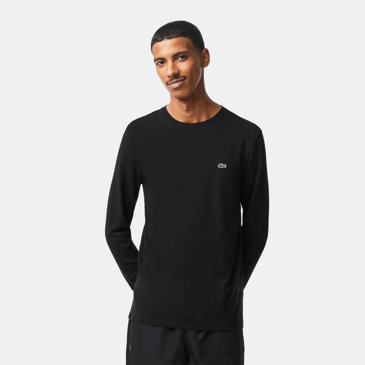 hombres Lacoste 6F24690 negro 031 camiseta de punto de algodón pima con cuello redondo