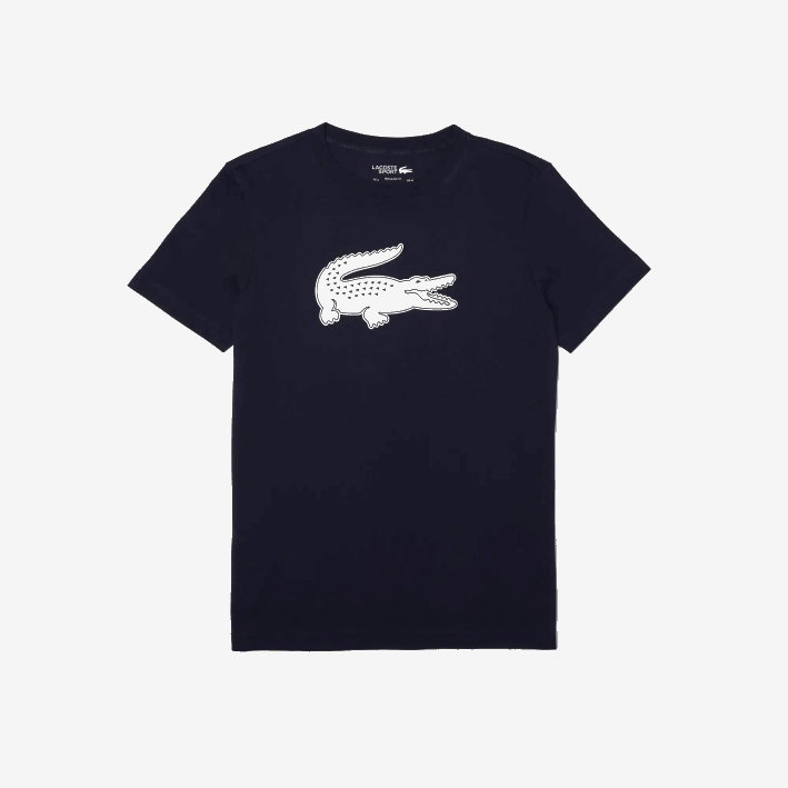 hombres Lacoste 6F24706 azul marino blanco 525 Camiseta deportiva de punto transpirable con estampado de cocodrilo en 3D