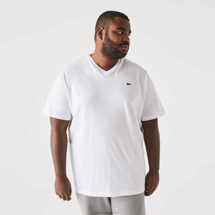 hombres Lacoste 6F24715 blanco 001 playera con cuello en V
