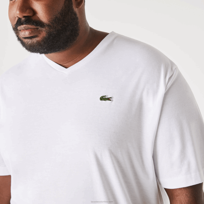 hombres Lacoste 6F24715 blanco 001 playera con cuello en V