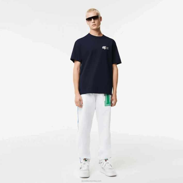 hombres Lacoste 6F24741 azul marino 166 camiseta de corte holgado con efecto de cómic