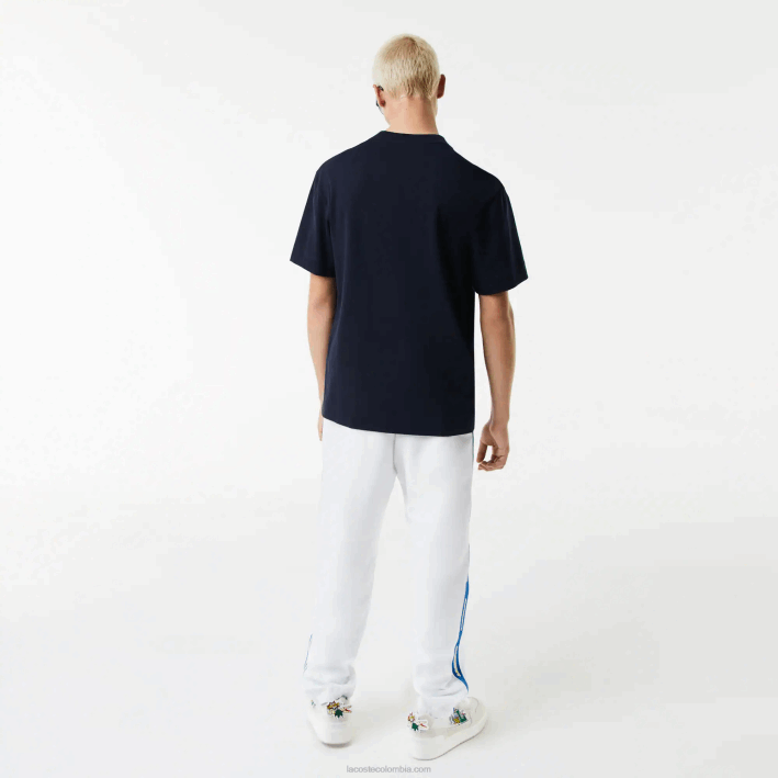 hombres Lacoste 6F24741 azul marino 166 camiseta de corte holgado con efecto de cómic