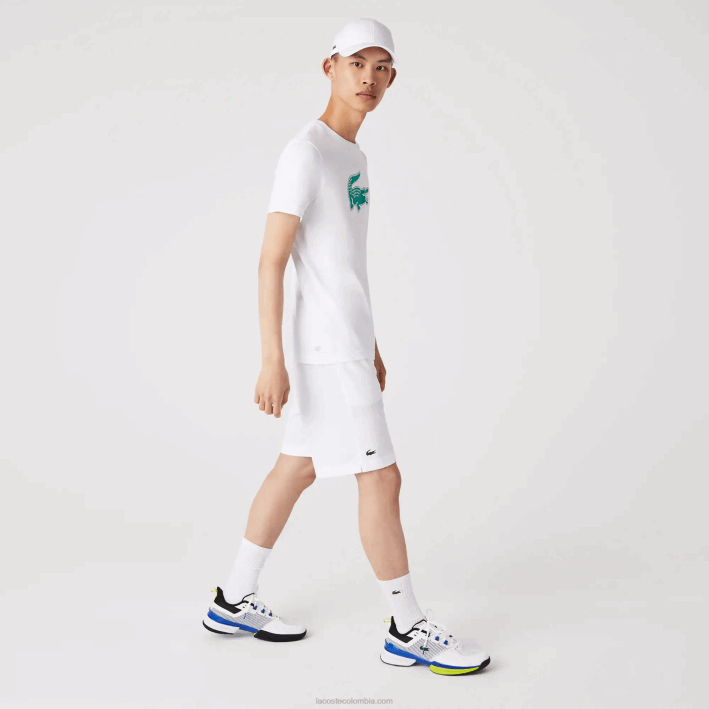hombres Lacoste 6F24745 blanco verde w1j Camiseta deportiva de punto transpirable con estampado de cocodrilo en 3D