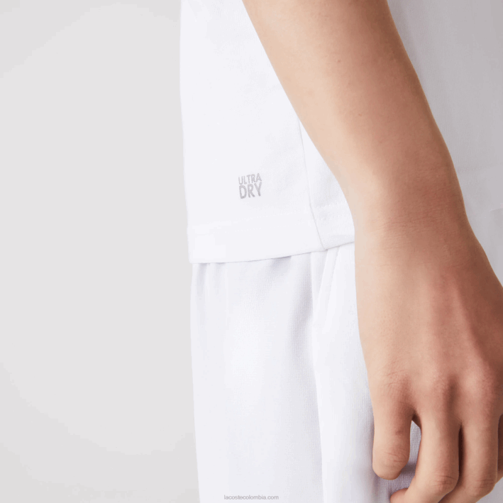 hombres Lacoste 6F24745 blanco verde w1j Camiseta deportiva de punto transpirable con estampado de cocodrilo en 3D