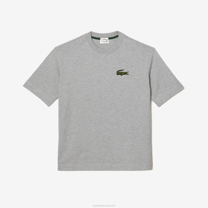 hombres Lacoste 6F2474 lomo gris cca camiseta holgada de algodón orgánico con cocodrilo grande