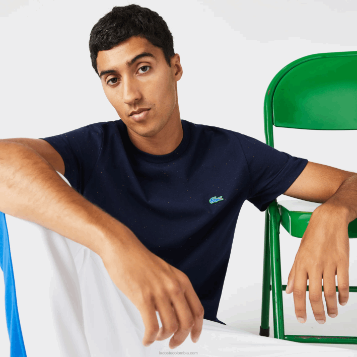 hombres Lacoste 6F24750 azul marino 7cg camiseta regular fit de punto de algodón con estampado moteado
