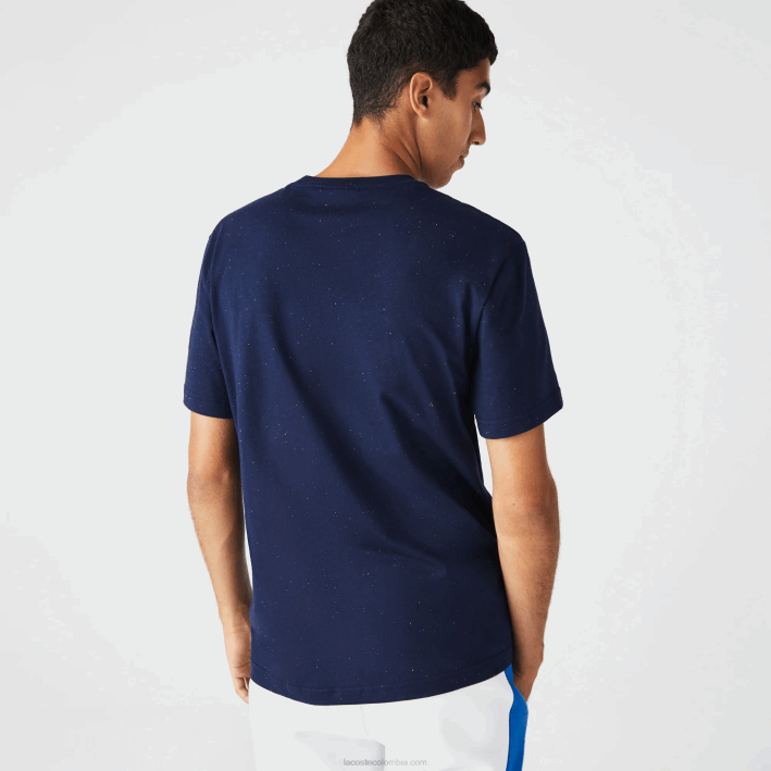 hombres Lacoste 6F24750 azul marino 7cg camiseta regular fit de punto de algodón con estampado moteado