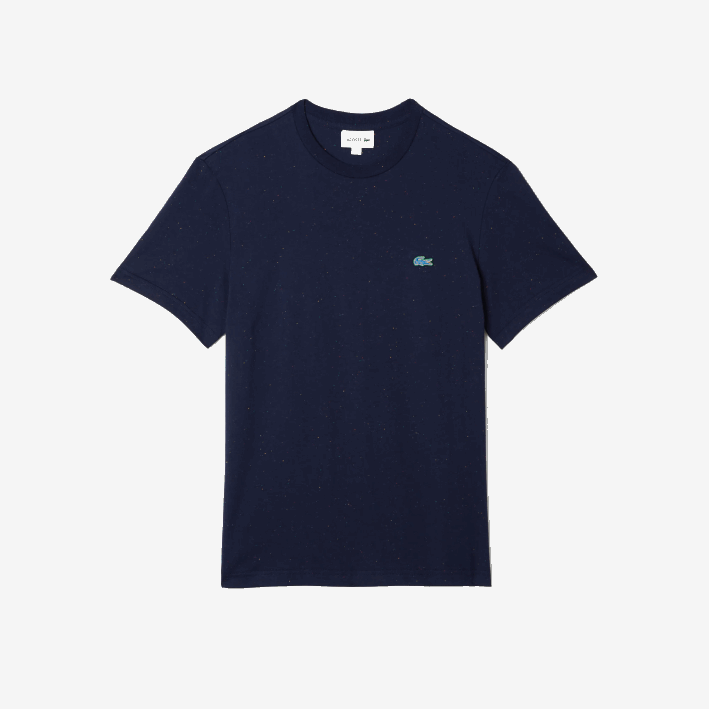 hombres Lacoste 6F24750 azul marino 7cg camiseta regular fit de punto de algodón con estampado moteado
