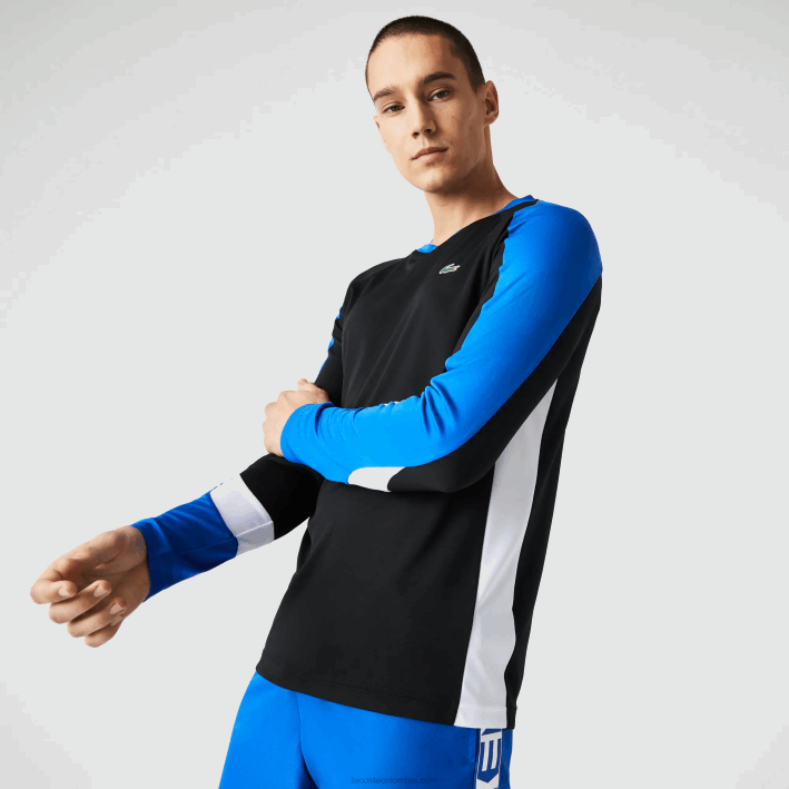 hombres Lacoste 6F24753 negro azul blanco zfz camiseta deportiva de tenis