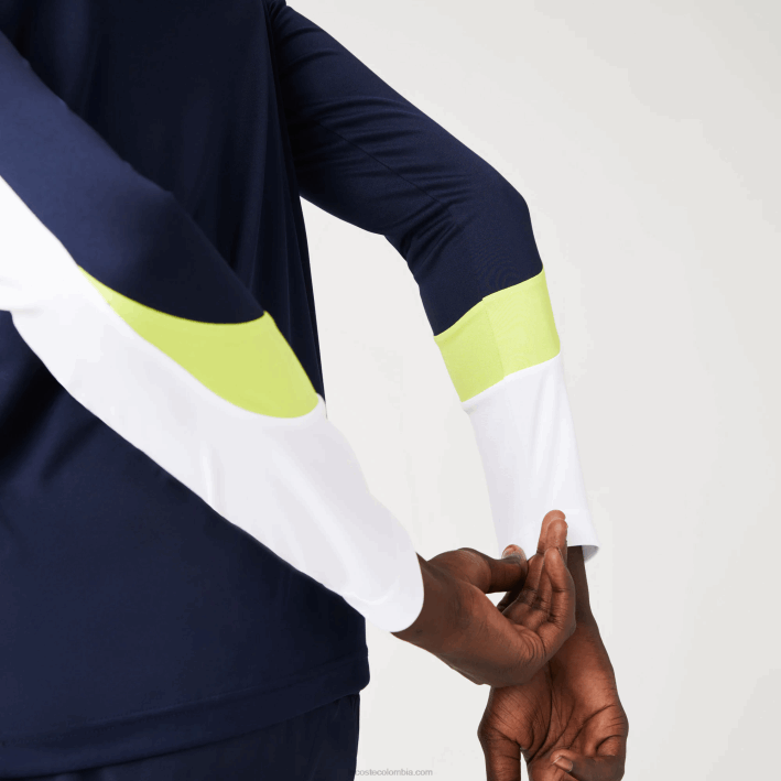 hombres Lacoste 6F24754 azul marino amarillo blanco 692 camiseta deportiva de tenis