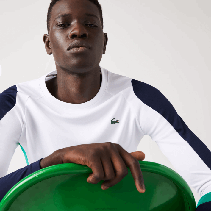 hombres Lacoste 6F24755 blanco verde azul marino yh9 camiseta deportiva de tenis