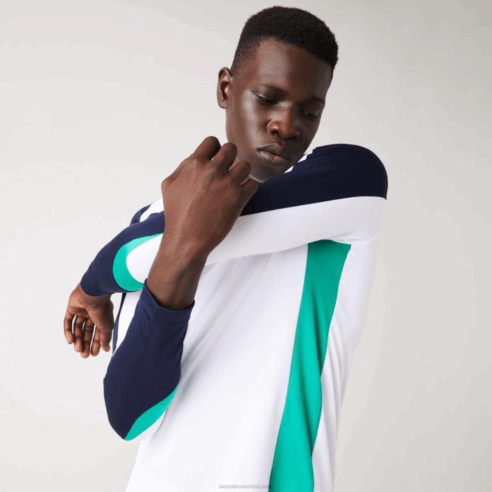 hombres Lacoste 6F24755 blanco verde azul marino yh9 camiseta deportiva de tenis