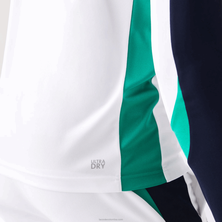 hombres Lacoste 6F24755 blanco verde azul marino yh9 camiseta deportiva de tenis