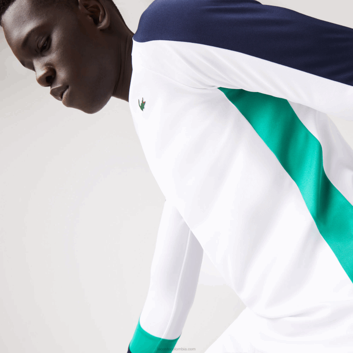 hombres Lacoste 6F24755 blanco verde azul marino yh9 camiseta deportiva de tenis