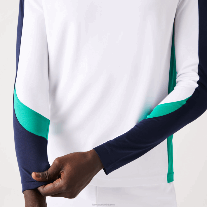 hombres Lacoste 6F24755 blanco verde azul marino yh9 camiseta deportiva de tenis