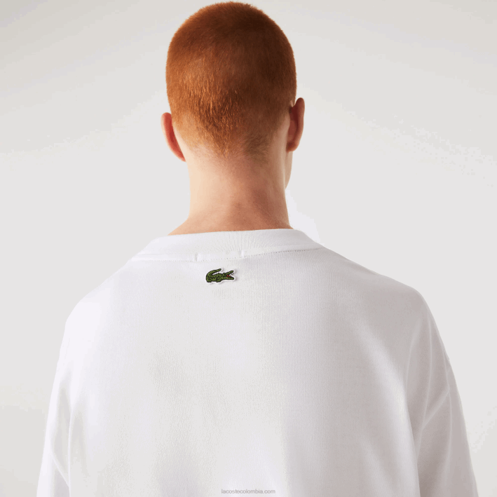 hombres Lacoste 6F2475 blanco 001 camiseta holgada de algodón orgánico con cocodrilo grande