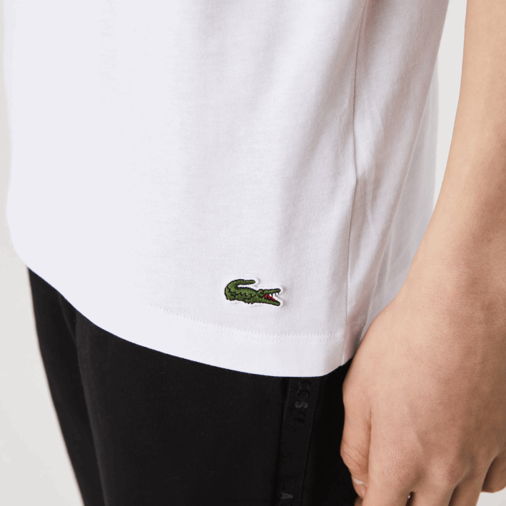 hombres Lacoste 6F24761 blanco 001 camiseta de algodón con cuello redondo y estampado de cocodrilo