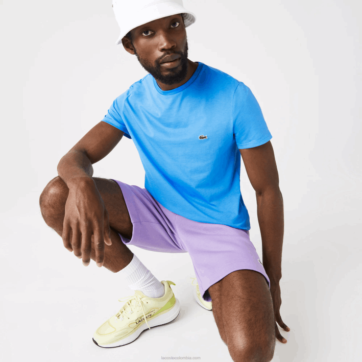 hombres Lacoste 6F24767 azul 4xa camiseta de punto de algodón pima con cuello redondo