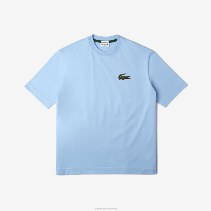 hombres Lacoste 6F2476 hbp azul camiseta holgada de algodón orgánico con cocodrilo grande