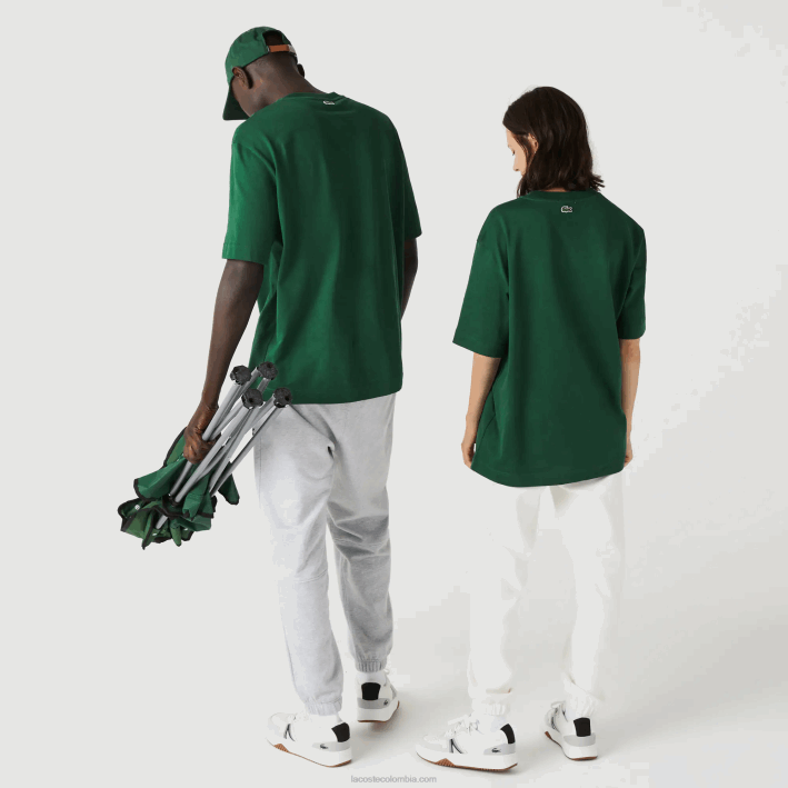 hombres Lacoste 6F2477 verde 132 camiseta holgada de algodón orgánico con cocodrilo grande