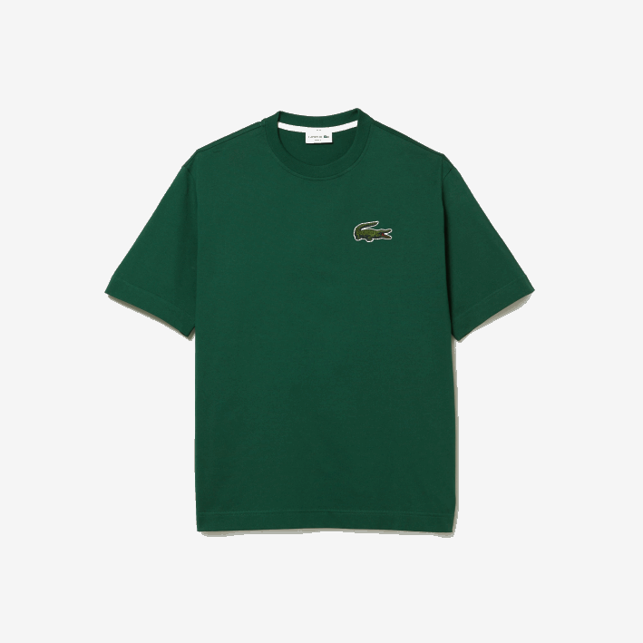 hombres Lacoste 6F2477 verde 132 camiseta holgada de algodón orgánico con cocodrilo grande