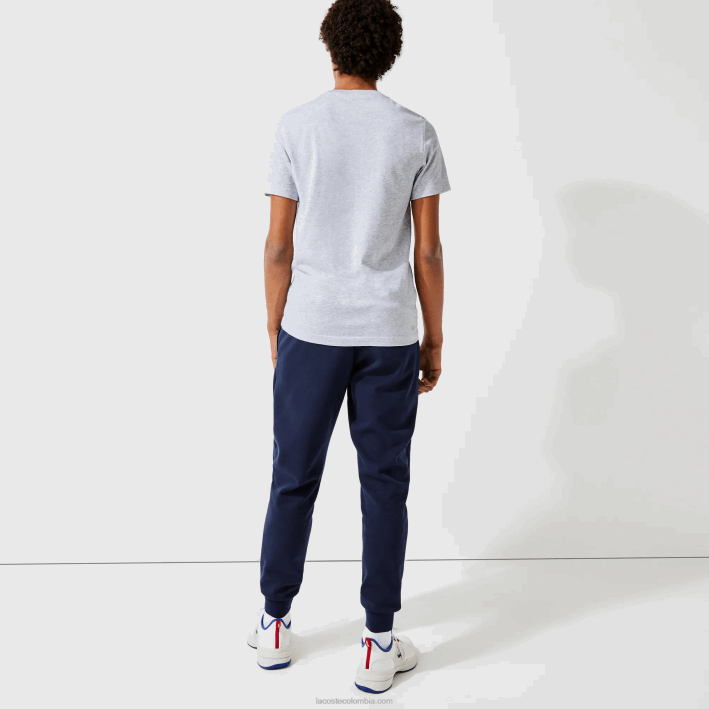 hombres Lacoste 6F24793 gris chino azul rojo 7ku Camiseta deportiva transpirable con estampado de tenis y cuello redondo