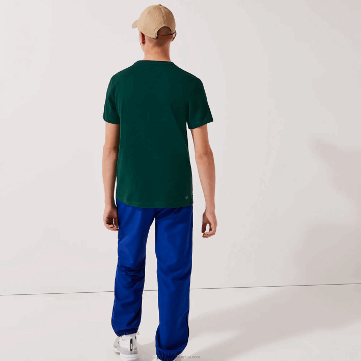 hombres Lacoste 6F24795 verde blanco wpx Camiseta deportiva transpirable con estampado de tenis y cuello redondo